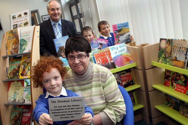 Pupils at Abercrombie Primary school enjoyed their new library which opened in 2011. Six-year-old Charlotte Thompson with Ann Denman former govenor, Head teacher Mr Neil Jones. with William and Philip Riley aged eight