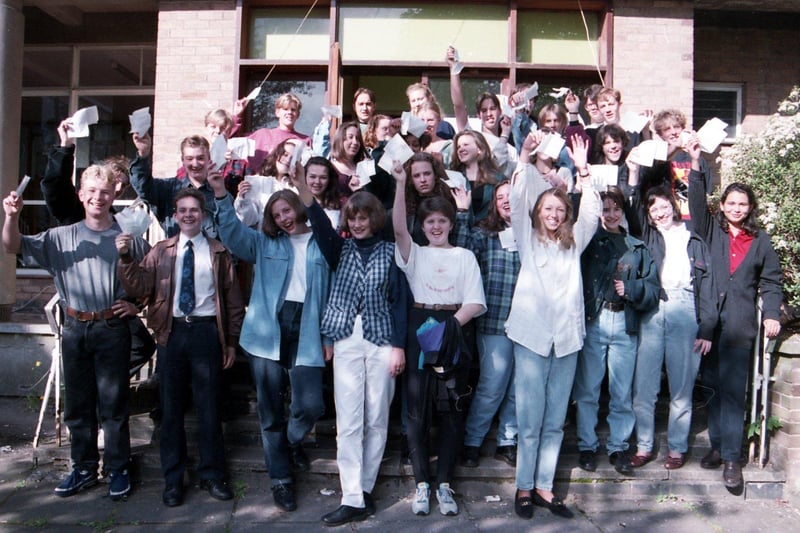 Silverdale School students celebrating their A-level results in August 1993