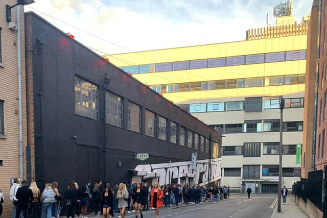 Young people queuing outside Sheffield's Corporation at around 6pm on September 24, the first night of the new curfew (Picture: submitted)