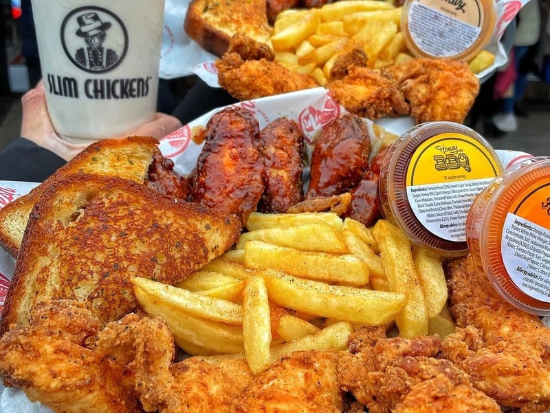 Slim Chickens, in Trinity Leeds, has a rating of 4.9 stars from 1,352 Google reviews. A customer at Slim Chickens said: “Tried for the first time and was really impressed! Loved the huge variety of sauces. Would highly recommend Garlic Cheese, Honey Mustard or Blue Cheese. The crispy chicken wings were really good!” 