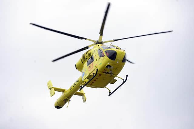 A woman was injured when her car turned upside down on the M18 today near Sheffield. The Yorkshire Air Ambulance attended (file picture)