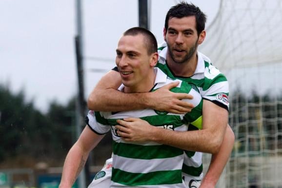 Celtic captain Scott Brown celebrates with team-mate Joe Ledley back in 2012 during a Scottish Cup tie