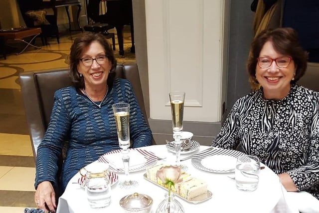 Carole Allen said: "My twin sister and I, celebrating our birthdays."