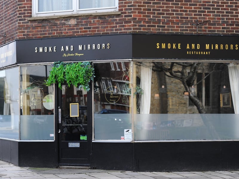 Smoke and Mirrors restaurant in High Street, Old Portsmouth,  is celebrated for delivering an intimate dining experience, offering innovative and flavorful dishes that reviewers find well-prepared and of high quality. It has a rating of 5.0 based on 44 reviews on Trip Advisor