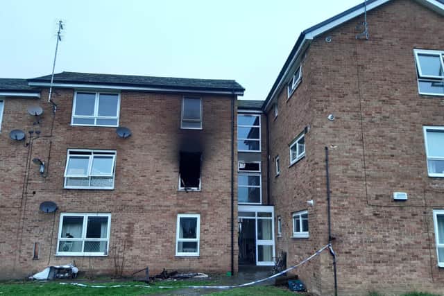 A crime scene investigation team is examining a block of flats in Sheffield where a fire broke out last night (Photo: Robert Cumber)