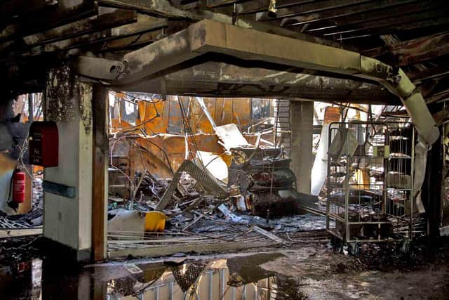 Interior of main entrance of Chesterfield Royal Hospital after the fire on June 25, 2011