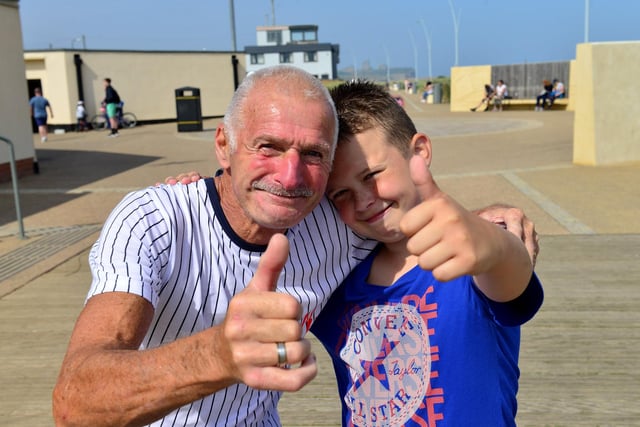 Ken Elgar with his grandson Cole Rawlings at Sandhaven.