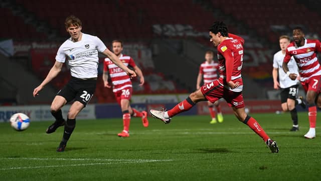 Reece James fires Rovers ahead against Portsmouth. Picture: Howard Roe/AHPIX