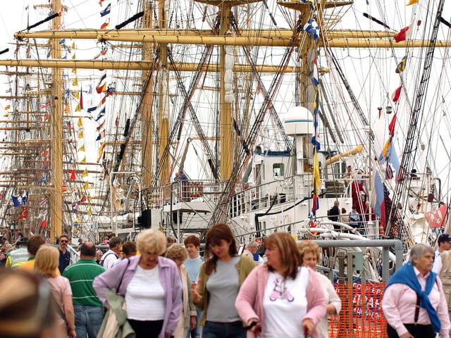 A forest of masts where the Tall Ships were alongside Victory Jetty. Picture: Malcolm Wells 053125-239