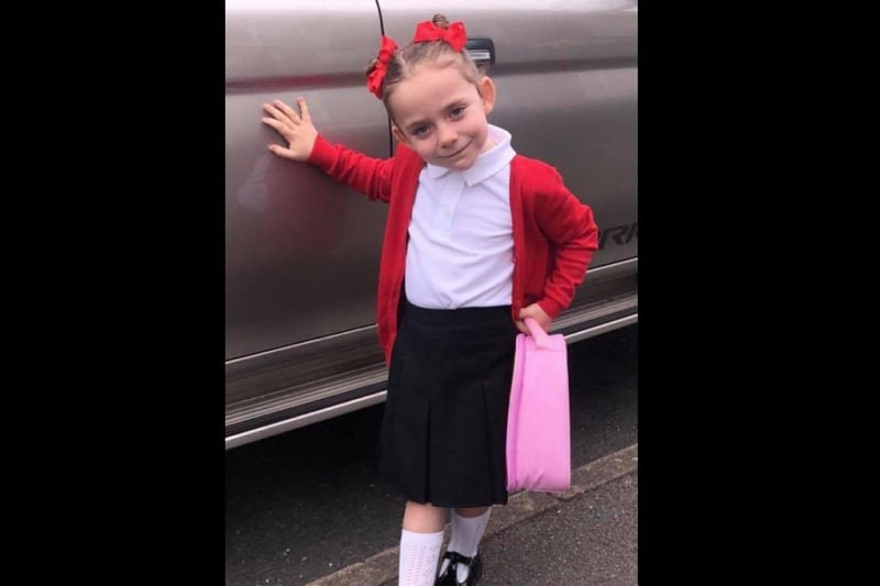 Parents from across the Portsmouth area shared photos as their children returned to school after the summer holiday on Thursday, September 2, 2021. Pictured is Dottie, aged five. 