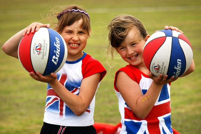 The Carley Hill sports day in 2003 had a very patriotic feel. Alex Armstrong and Natasha Moran even had colourful basketballs for the occasion.
