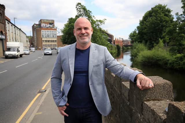 Matt Bowker of Coda Architects with the old Cannon Brewery and the River Don in Neepsend. Picture: Chris Etchells