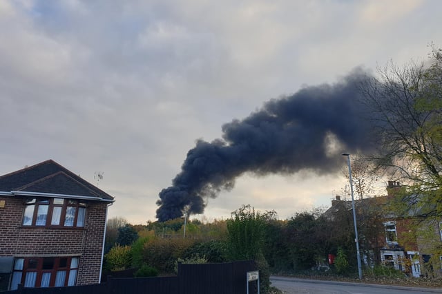 Thick black smoke was seen pouring across the town from the scene