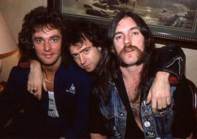 Motorhead with Pete Gill (left) with Lemmy (right)