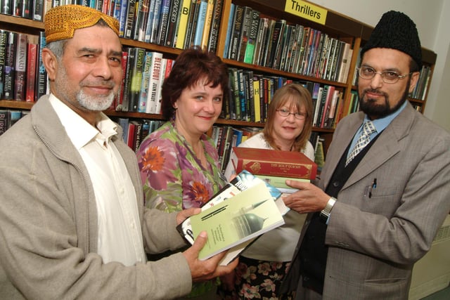 Members of the Islam Association have presented books including the Qur'an to Worksop Library in 2007.
Picture: L-R -Abdul Latif Ahmad, Clare Tobin (Area co-ordinator, Worksop Library), Lesley Parker (Senior Library Assistant) & Naseem Ahmad Bajwa (Imam Ahmadiyya Mosque).