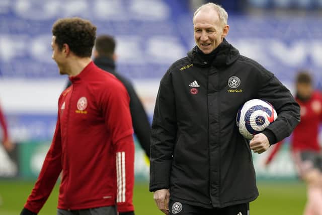 Alan Knill assistant manager of Sheffield Utd during the Premier League match at the King Power Stadium, Leicester. Picture date: 14th March 2021. Picture credit should read: Andrew Yates/Sportimage