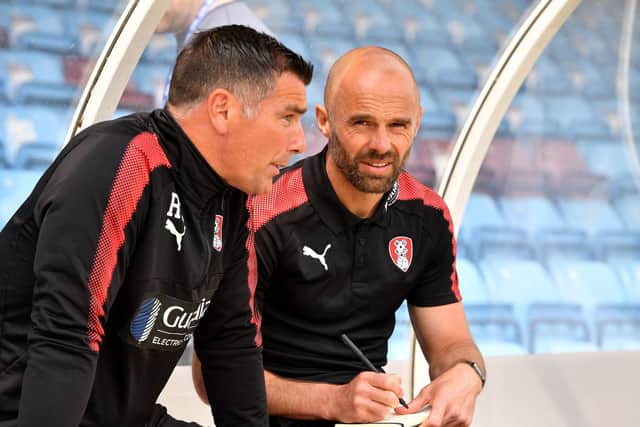 Rotherham United manager Paul Warne (right) and assistant manager Richie Barker