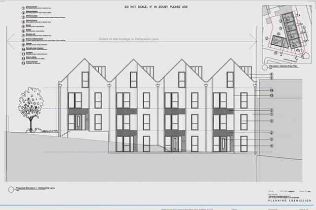 An architect's drawing of 11 flats planned to replace an empty house and garage on the corner of Derbyshire Lane and Norton Lees Road, Meersbrook, Sheffield