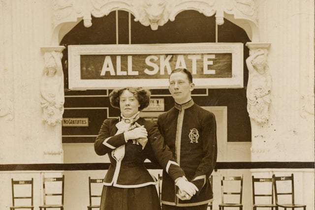 Roller skaters at the Olympia Skating Rink, Bramall Lane in 1911. Ref no: p00125