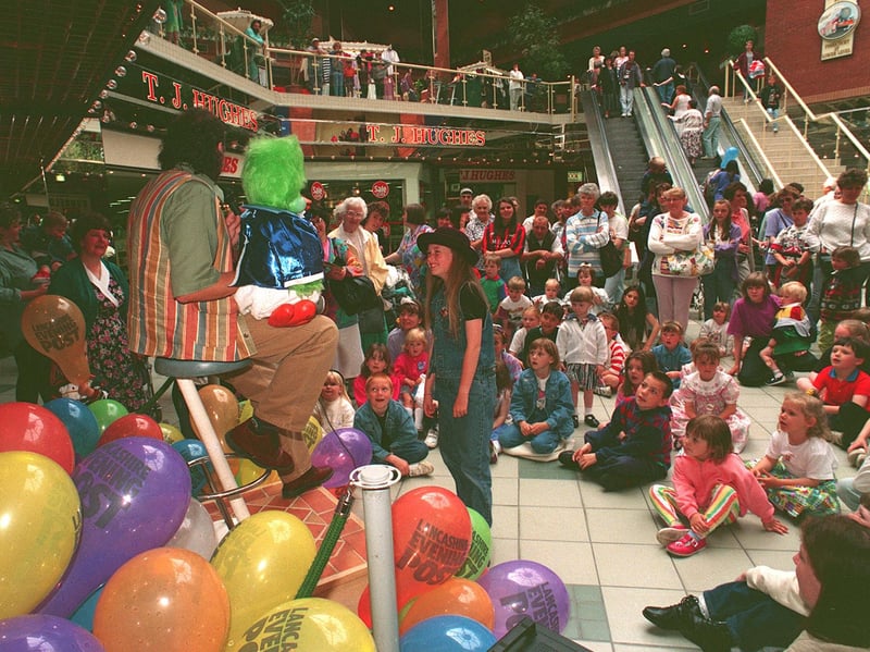 Children's TV favourites Keith Harris and Orville entertain the crowds at the Fishergate Centre, Preston in 1994.