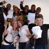 Students celebrate their GCSE results at Springs Academy on Hurlfield Road in 2008