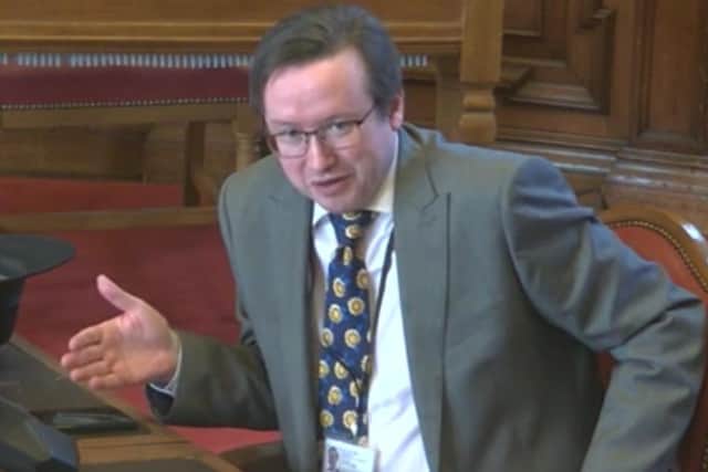 Councillor Joe Otten raising concern about fraud during a Sheffield Council meeting with South Yorkshire Police.