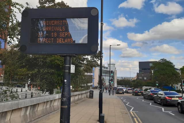 Signs warning of delays as students arrive in Sheffield this weekend