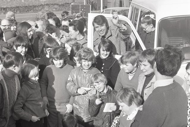 Buxton Advertiser archive, 1974, TV's Leslie Crowther handing over a minibus to Alderbrook School Chinley