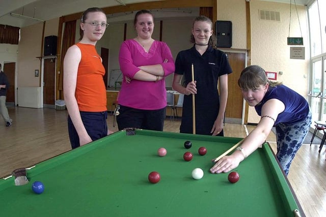Some of the members of Stannington Youth Club,  Katie Wall, Danyelle Woodcock, Natalie Wragg and Katie Freemen enoying a game of pool in June 2000