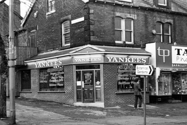 Yankees Restaurant on Ecclesall Road, Broomhall, Sheffield, at the junction with Thompson Road, in November 1979