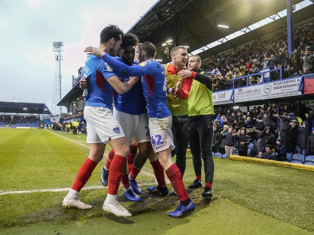 The South Stand celebrates alongside Ellis Harrison and his Pompey team-mates following his goal against Shrewsbury.
