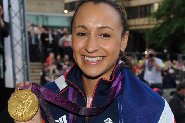 Jess showing off her medal to the people of Sheffield at a reception held in her honour