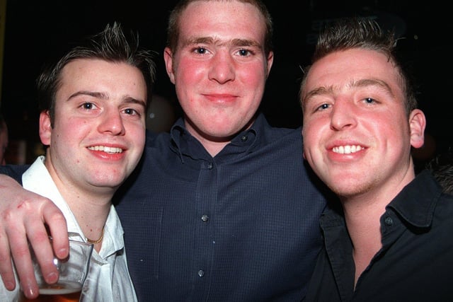 Andy Walker (left), Gary Wise (Centre) and Kirk White enjoy a final night out at the Varsity before Kirk left Sheffield for a year of overseas.