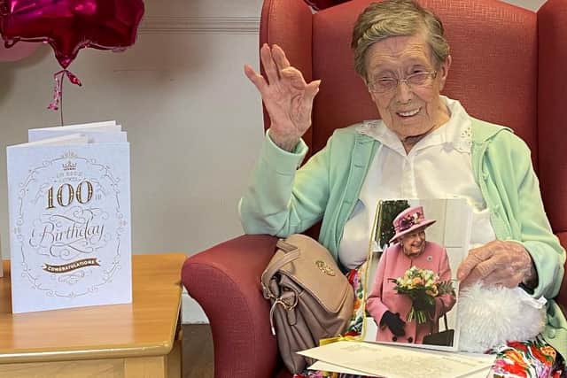 Gladys Roberts celebrates her 100th birthday at Dr Anderson Lodge, Stainforth, Doncaster