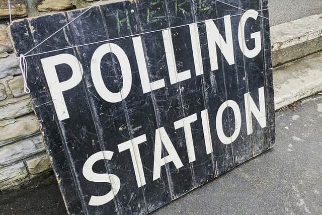 Polling station sign in Sheffield for the local elections.