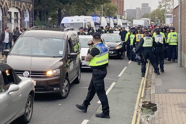 Police ran their 'biggest ever football operation' in Hampshire on September 24 as Pompey played Southampton at Fratton Park for the third round of the Carabao Cup.

Pictured is: Police near Fratton station ahead of Southampton fans arriving.

Picture: Ben Fishwick (240919-9764)