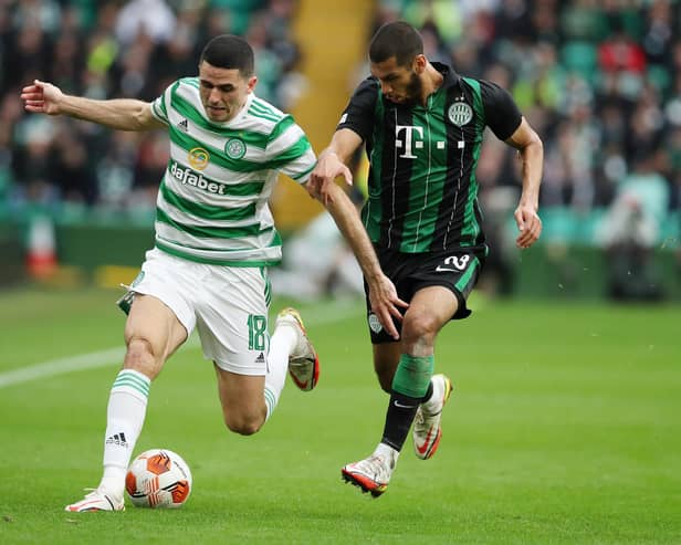 Tom Rogic of Celtic is challenged by Aissa Laidouni of Ferencvaros TC during the UEFA Europa League group G match at Celtic Park (Ian MacNicol/Getty Images)