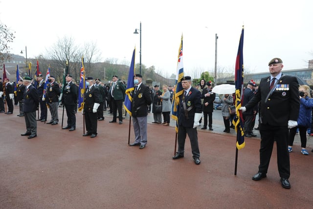 Standard bearers stand to attention at the Sunderland ceremony.