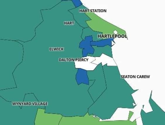 The nine areas in Hartlepool with the highest Covid case rates