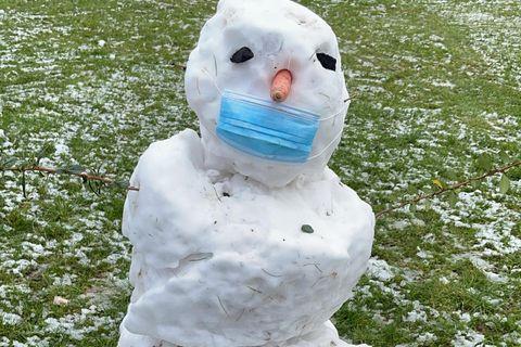 This snowman in Clanfield was properly prepared for the pandemic. Picture: Ryan Atfield