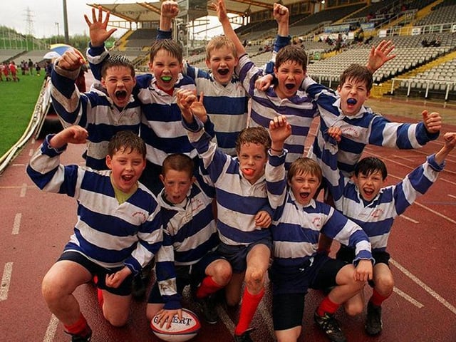 The Sheffield RUFC U12 team at the Mini Rugby League Rally, Don Valley Stadium, on April 4, 1998