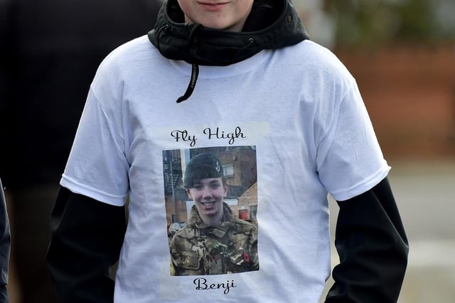 Some of Benji's friends wore t-shirts with a picture of him in his Hartlepool army cadets uniform. Picture by FRANK REID