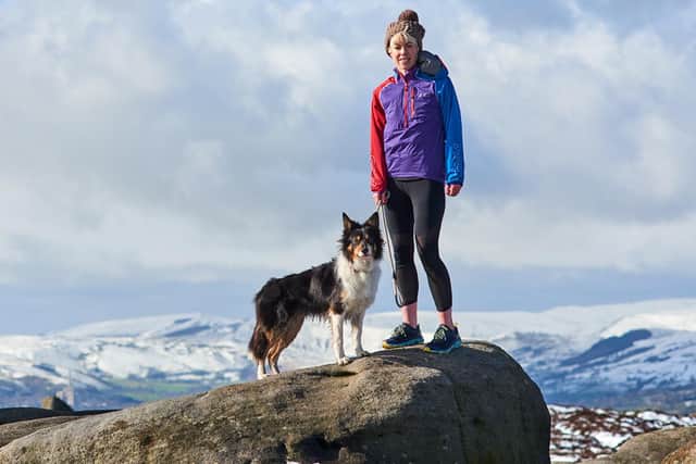 Writer Helen Mort and search and rescue dog Scout, who features with her on the cover of her new book