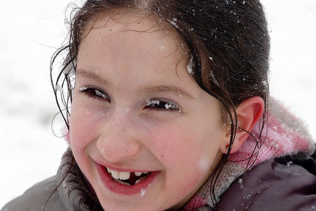 There was no escaping the snow today off Windsor Road as the snow settled on young Lucia Buffa`s eyelashes.