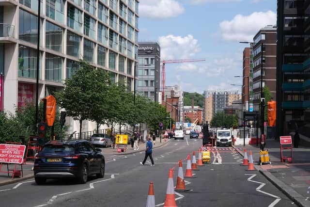 Works on Tenter Street in Sheffield get underway. A cycle lane is being created and the road traffic reduced to two lanes from three