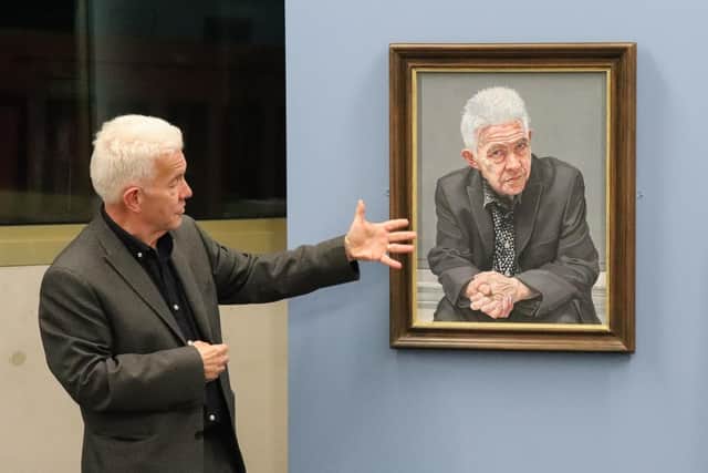 Bard of Barnsley Ian McMillan admires his portrait