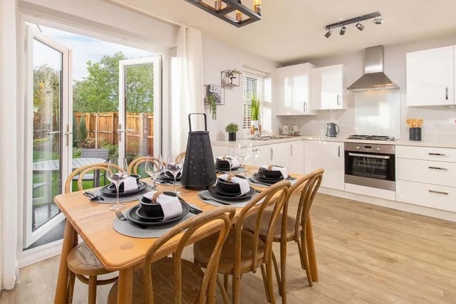 The kitchen/diner has a lovely modern finish, with french patio doors leading to the garden.