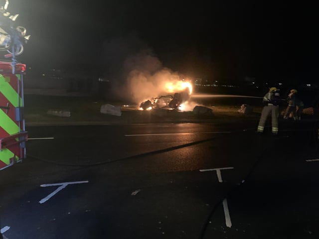 A car 'engulfed in flames' on Southsea Common. Picture: Southsea Fire Station via Twitter