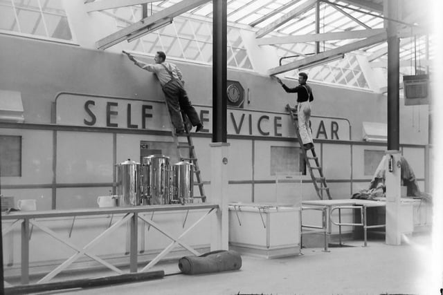 Putting the finishing touches to the self service snack bar in the new Crimdon Pavilion in 1954. Photo: Hartlepool Museum Service.