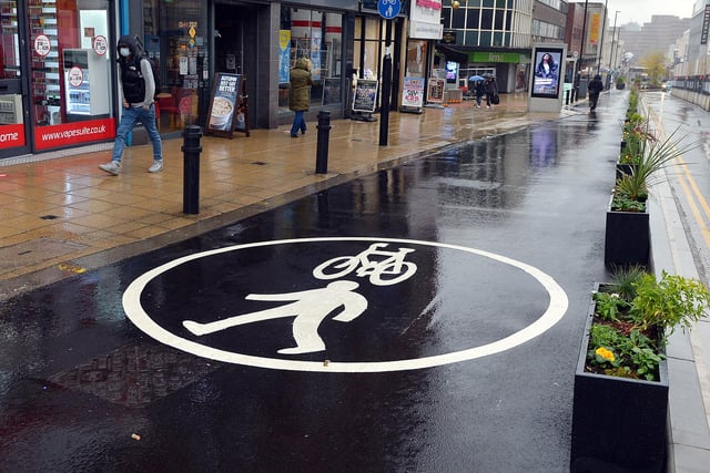 Many pavements have been widen in the city centre to help social distancing and encourage active travel.